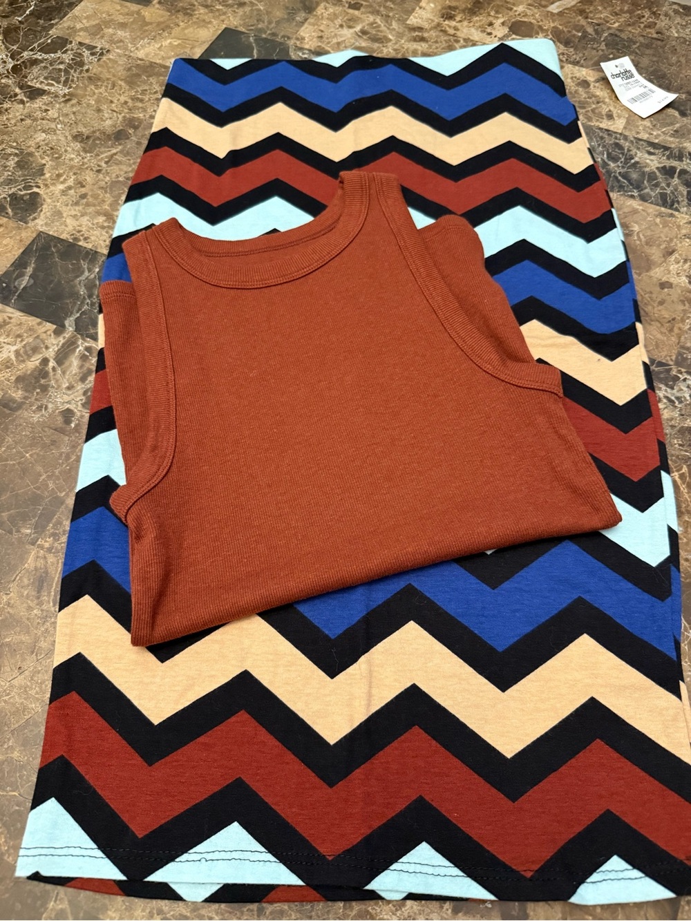 Charlotte Russe Chevron Midi Skirt in Rust, Blue, Black, Cream, Tan